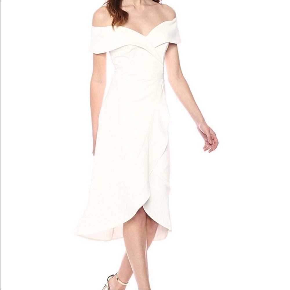 Bardot Off-Shoulder White Wrap Midi Dress